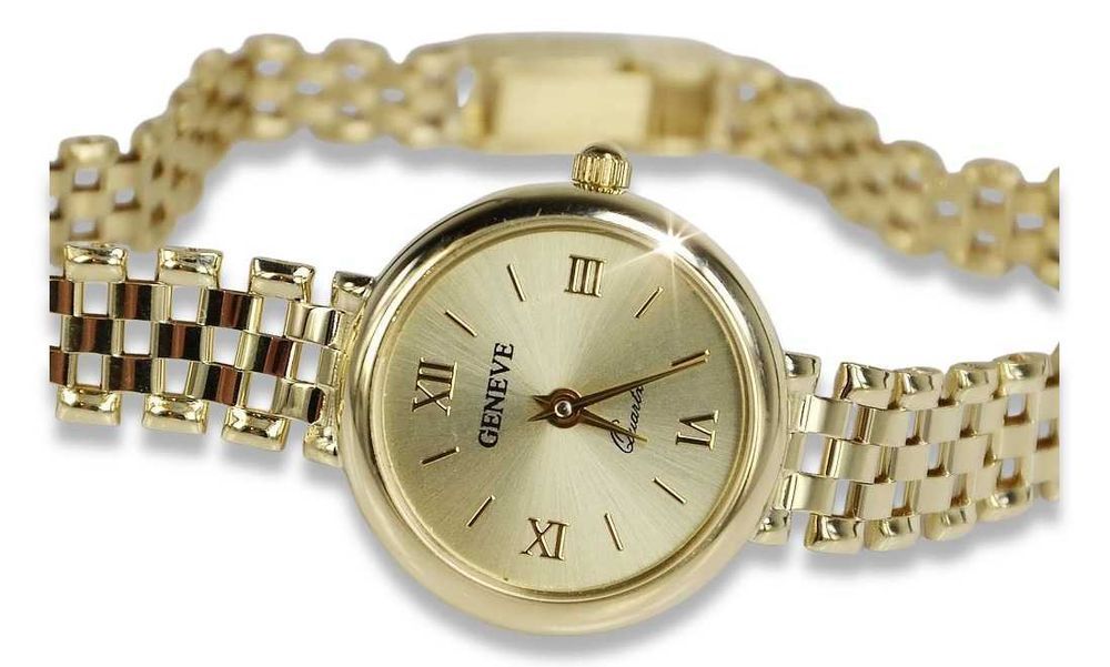 Prześliczny 14K 585 złoty damski zegarek Geneve lw045 K