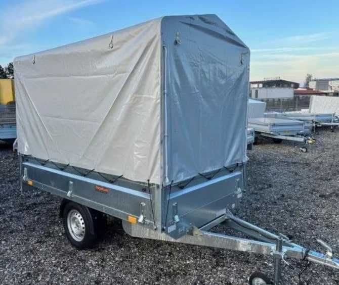 Przyczepa Platforma Neptun 750kg + WYSOKA PLANDEKA ze stelażem