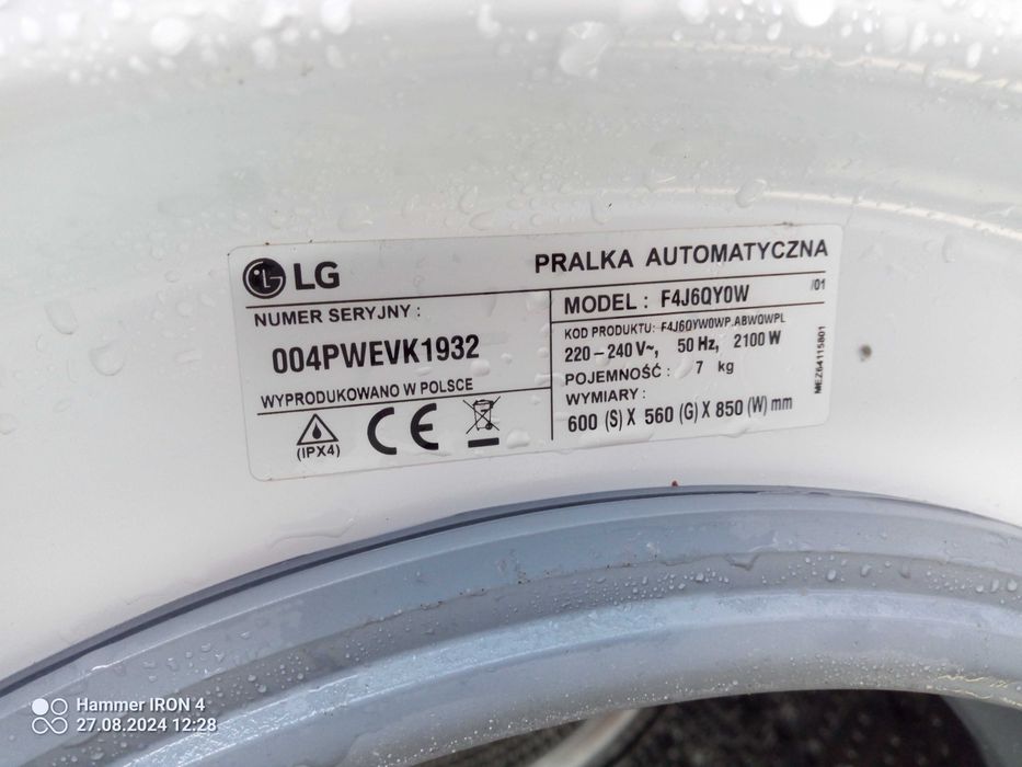 wąż odpływowy pralki LG F4J6QY0W