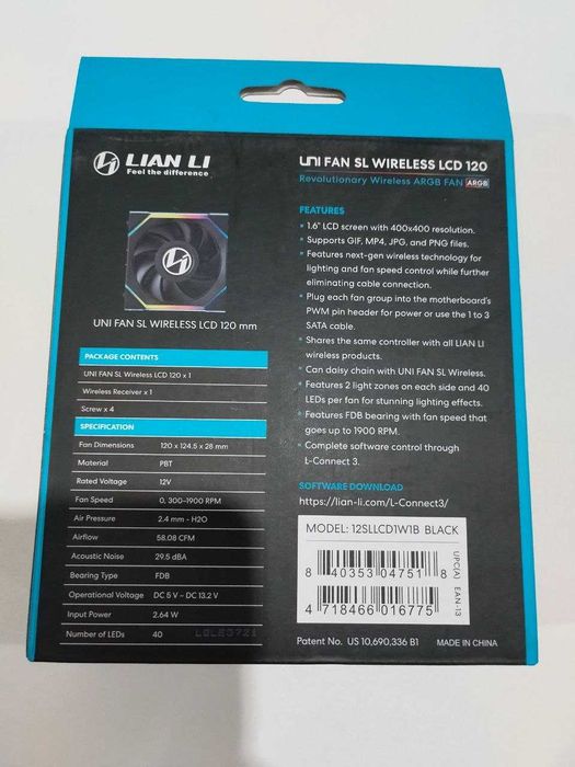 Lian Li UNI FAN SL Wireless LCD 120 Wentylator 12 cm Czarny