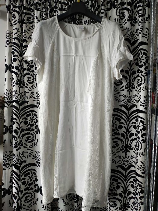 sukienka z koronkowymi wstawkami, ecru