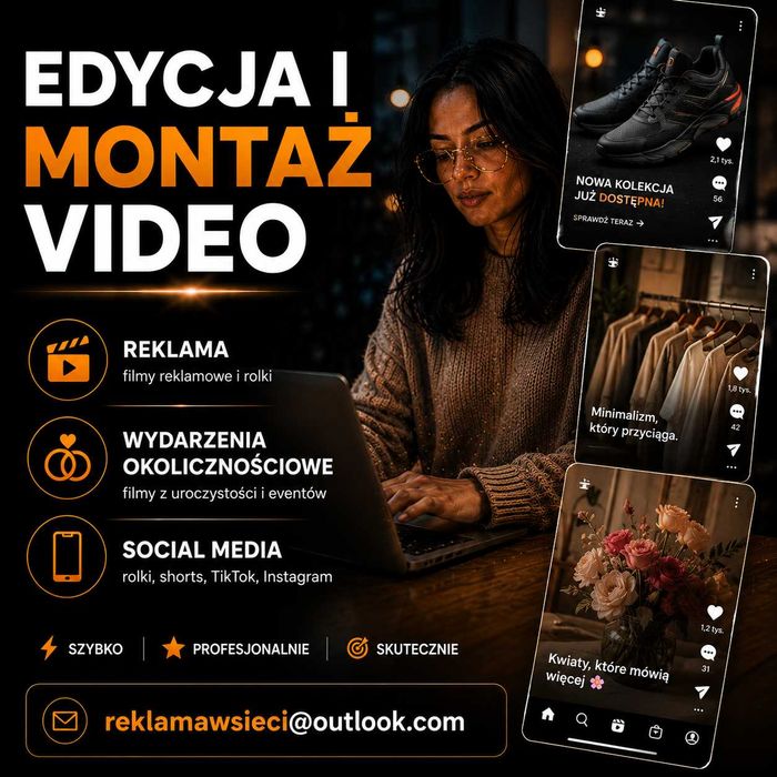Profesjonalny montaż filmów reklamowych | YouTube, TikTok, Instagram, Facebook