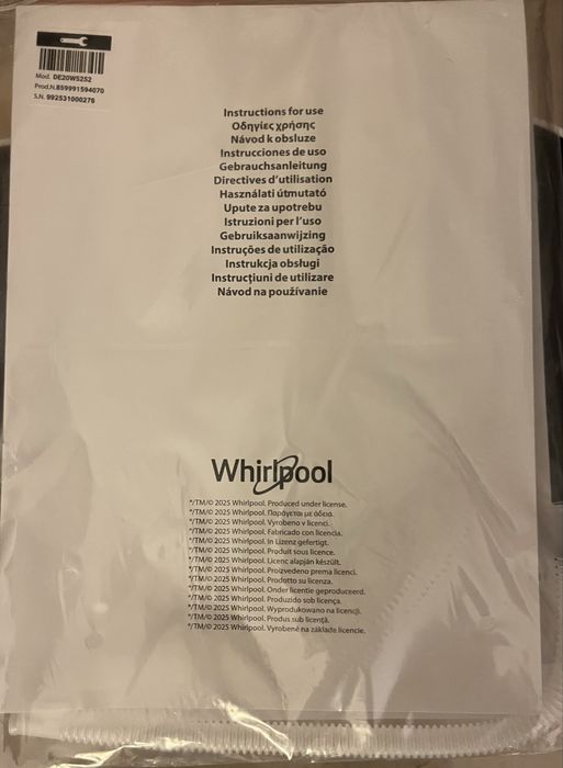 Desumidificador  Whirlpool 20 lts
