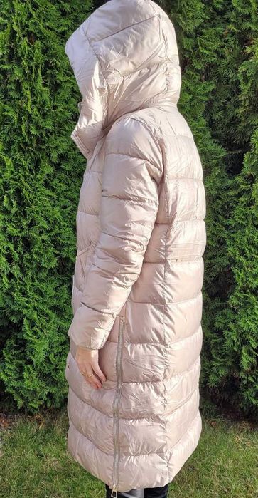 Długa damska beżowa kurtka zimowa, płaszcz - M-2XL nowa