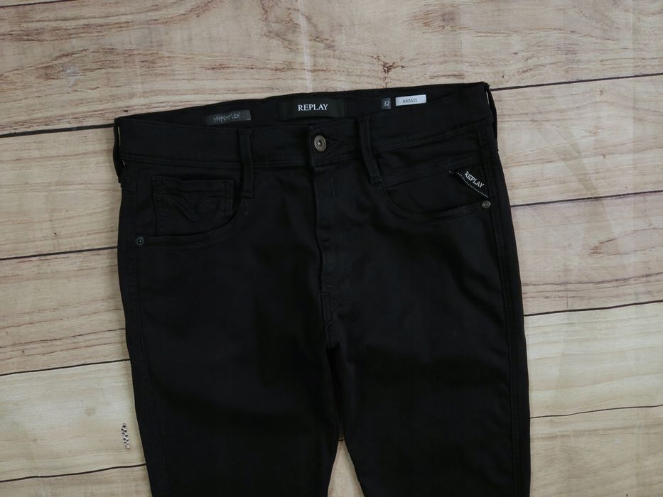REPLAY Anbass Spodnie Jeans Męskie Czarne Hyperflex r. 32/32