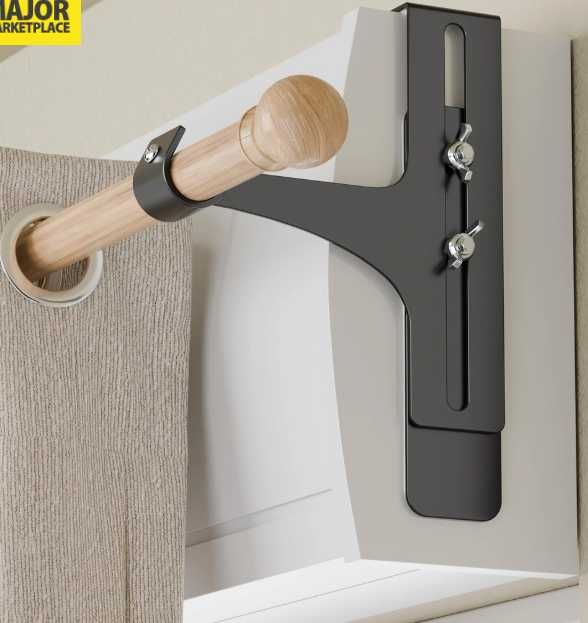 Zestaw 2 uchwytów na karnisz bez wiercenia czarny, metalowy, Ø20–28 mm