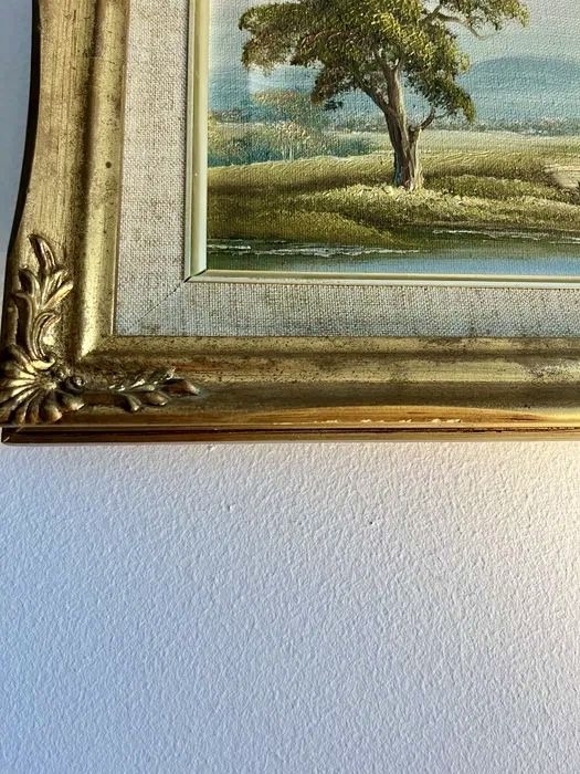 Elegancki Pejzaż Olej na płótnie Włochy Obraz Złota Rama Vintage
