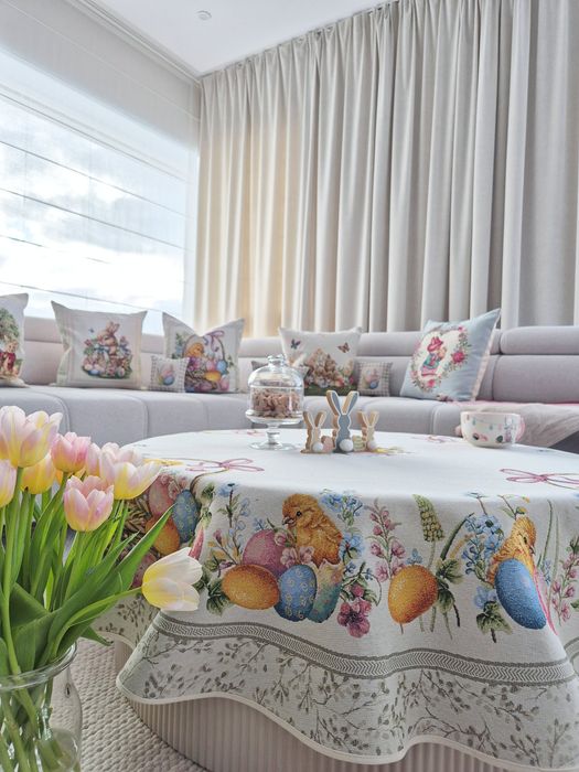 Obrus Wielkanocny okrągły średnica 140 cm gobelinowy V58