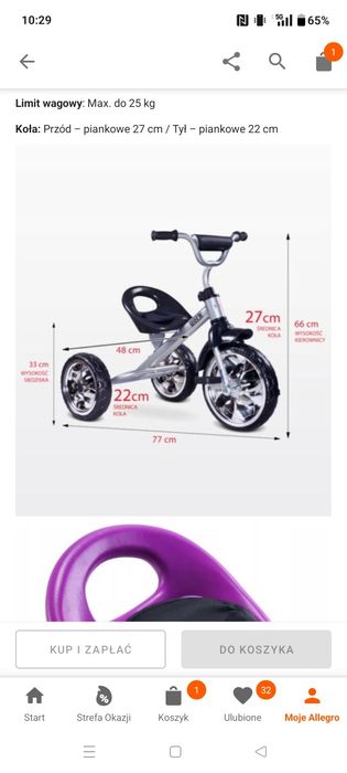 rowerek 3 kołowy york toyz fioleto