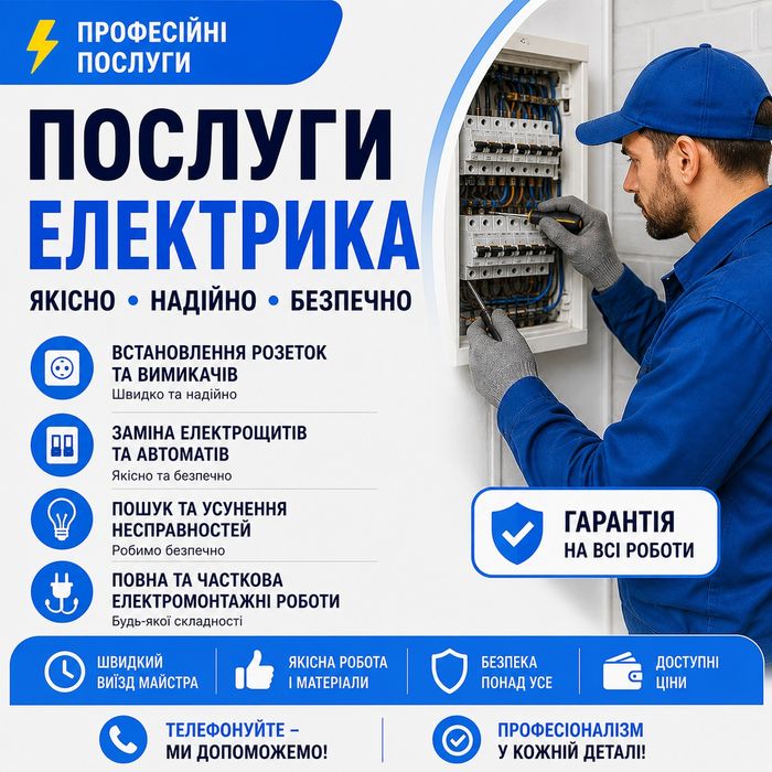 Електромонтажні роботи під ключ в квартирах, офісах, будинках