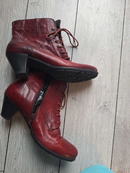 Skórzane burgundowe botki firmy Gabor rozm.39