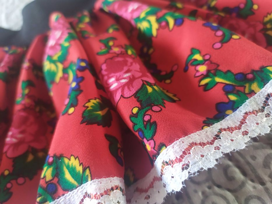 Spódniczka góralska 62 czerwona kwiaty koronka folk krakowska Zakopane