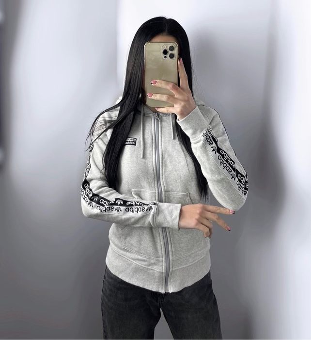 Спортивна кофта adidas r.y.v. з лампасами сіра зіп худі толстовка адід
