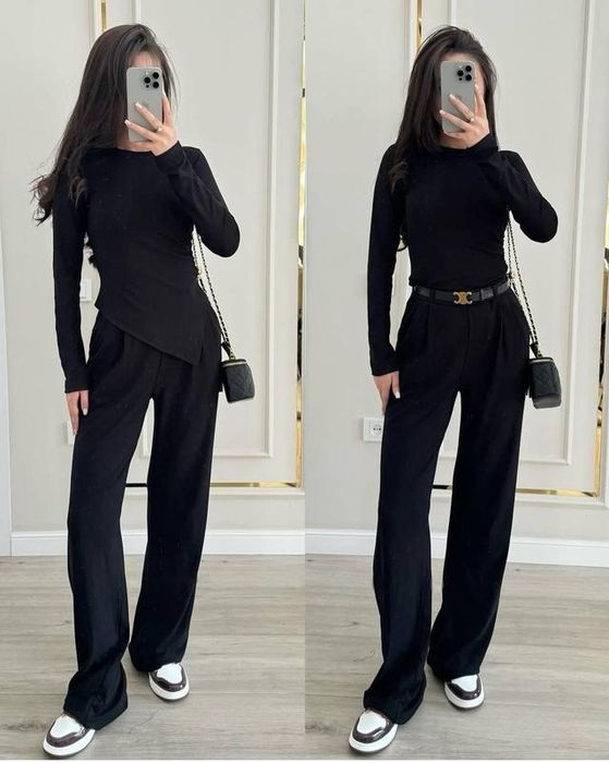 Костюм жіночий чорний штани / лонгслів / лонг / гольф