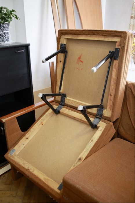 Диван розкладний текстиль + дерево дуб