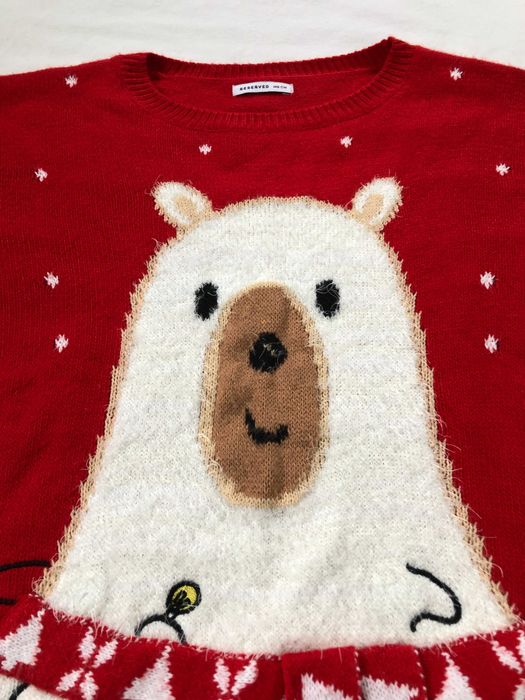 Sweter Reserved czerwony świąteczny na święta misiu zimowy na zimę