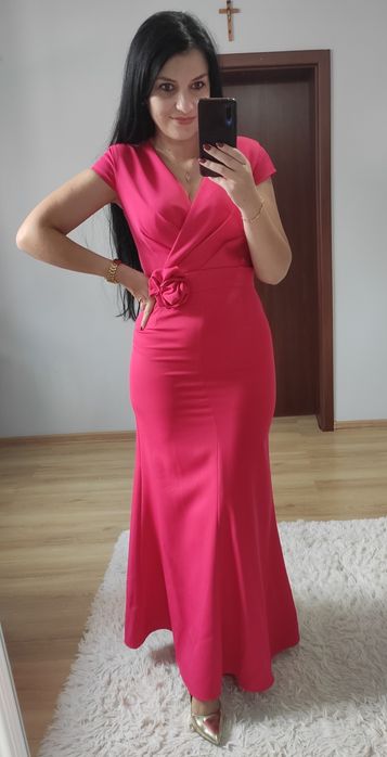 Sukienka długa maxi pasek kwiat wesele impreza