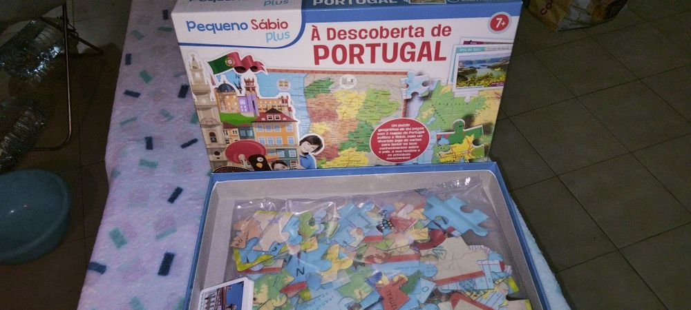 Para desocupar, dominó, puzzle de Portugal e uma mochila