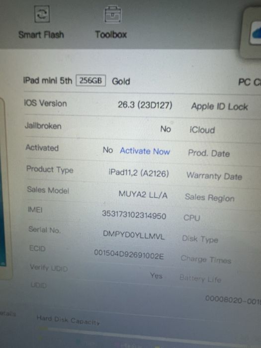 Ipad mini 5 icloud 256 Lte 26.3