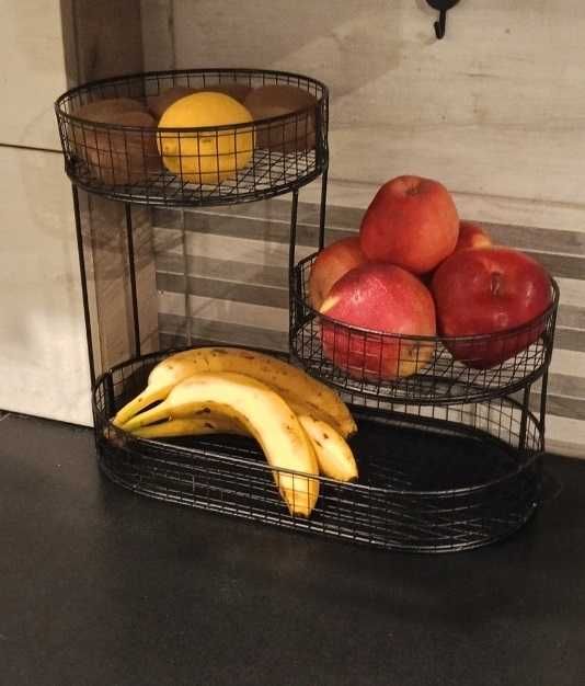 Kosz na owoce metalowy czarny 3-poziomowy piętrowy nowoczesny patera