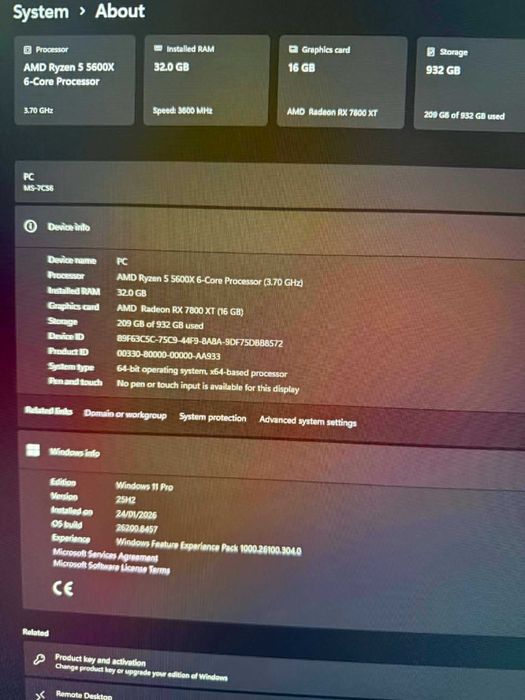 PC Gaming Ryzen 5 5600x + RT 7800 XT