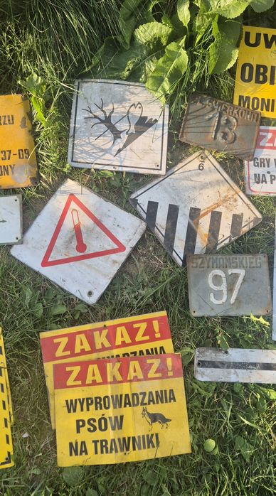 Wyprzedaż tablica ostrzegawcza emalia i malowana szyld prl