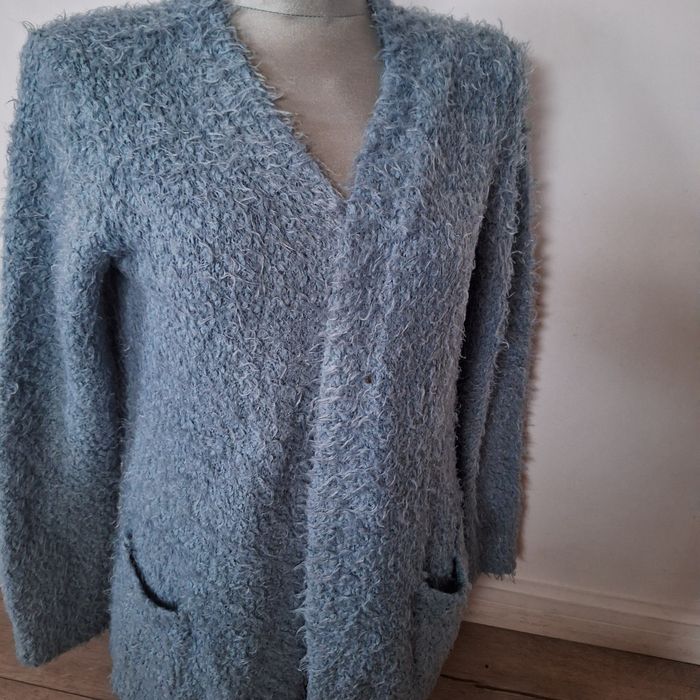 Sweter damski kardigan włochaty 40 L niebieski