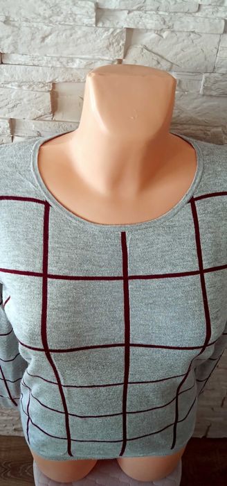 Sweter damski w kratę szary S/36 Camaïeu