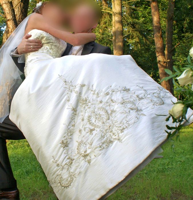 Suknia ślubna Mori Lee USA. Swarovski. Tren podpinany, szal   r.36