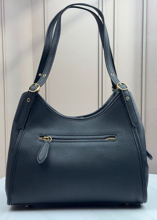 Містка жіноча шкіряна сумка Coach Willow Shoulder Bag з двома ремінцями Чорна