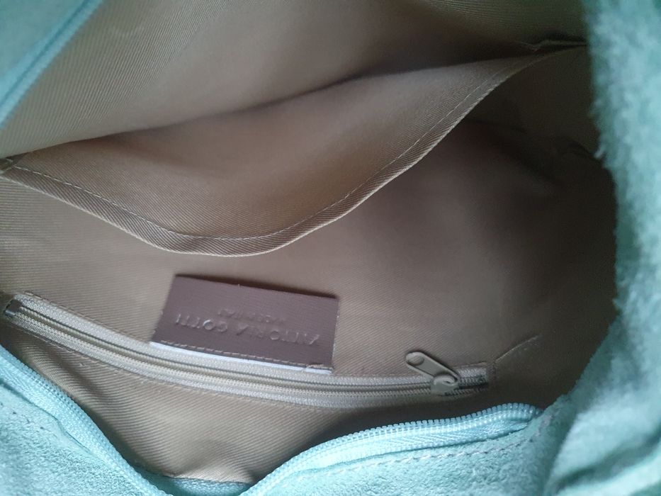 Zamsz naturalny miętową nowa torebka listonoszka