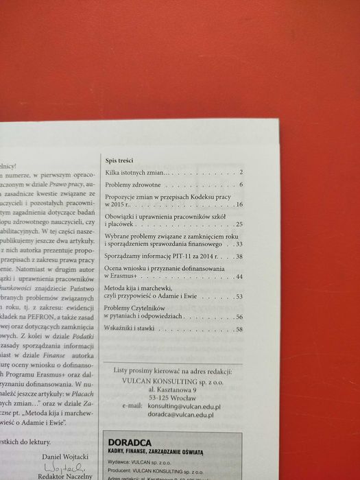 Doradca. Kadry, finanse, zarządzanie oświatą, Vulcan, luty 2015