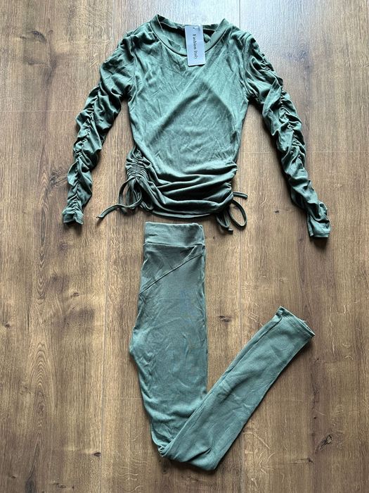 Komplet prążek top legginsy Spring Oliwkowy Khaki 38 M