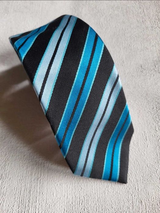 Jedwabny elegancki krawat niebieskie paski wesele ślub komunia chrzest