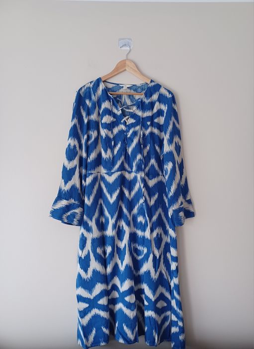 Sukienka midi boho casual L niebieska we wzory H&M