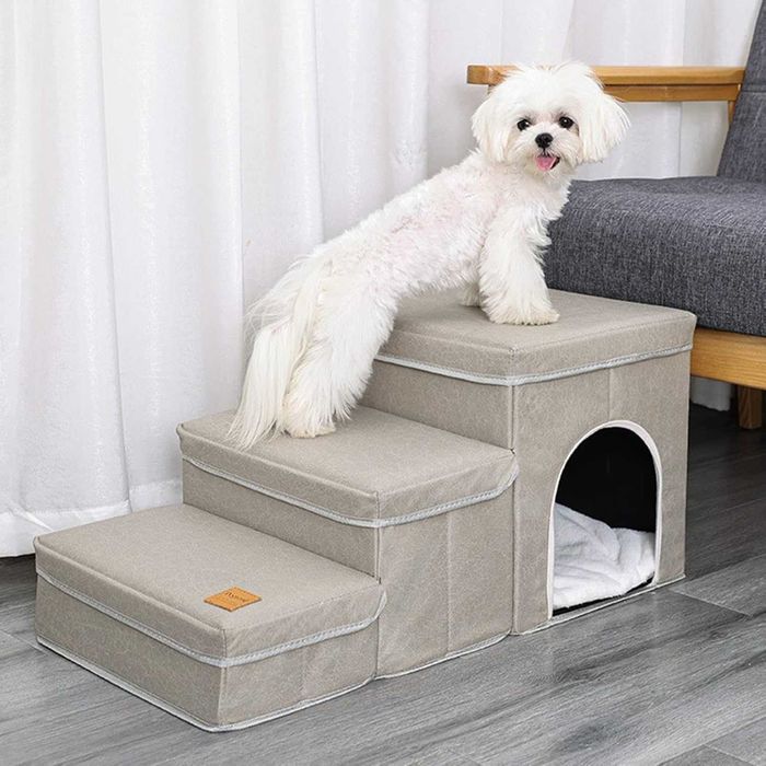 3-stopniowe schody dla psów z domkiem oraz miejscem do przechowywania