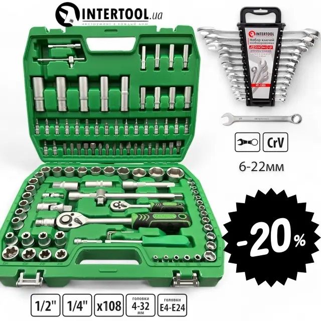 Набор Intertool ET-6108SP (108 инструментов) + ключи HT
