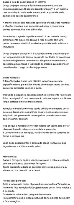 Tsukasa - Yanagiba - faca artesanal de sushi (importada Japão)