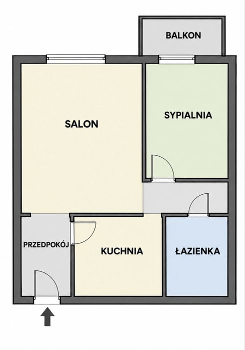 Mieszkanie Centrum 36,10 m2, I piętro, 2 pokoje z kuchnią i balkonem