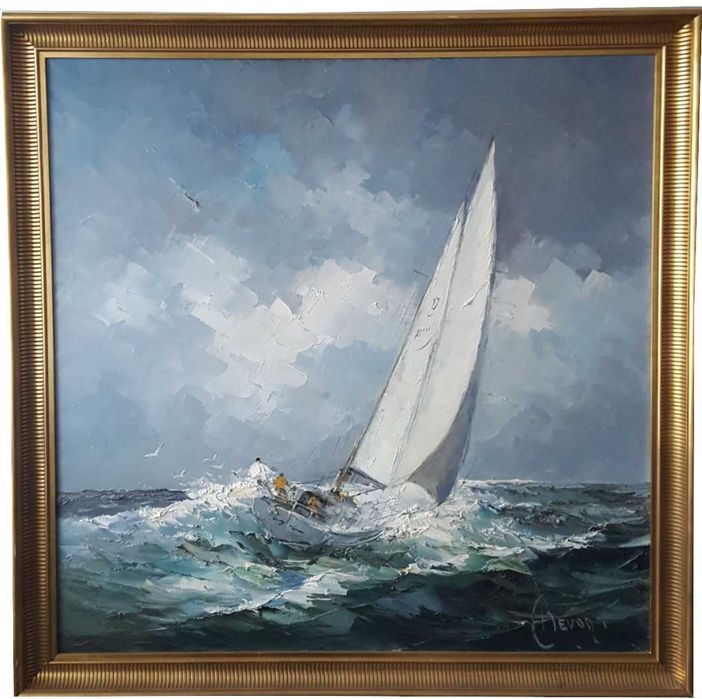 Duży Obraz Olejny Marynistyka J.H.H. Bévort (John Bevort) ORYGINAŁ