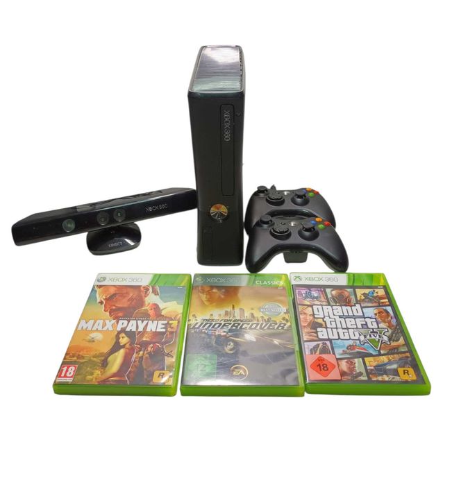 Xbox 360 S + Kinect + 2 pady + 3 gry