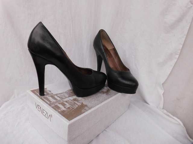 Venezia skórzane szpilki platforma 39