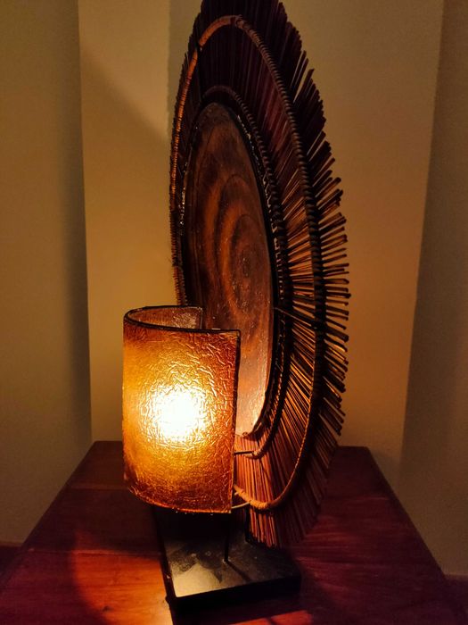 Candeeiro espiral, espiritualidade, iluminação, tribal, vintage, Bambu