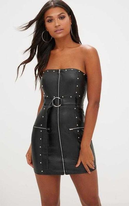 Платье экокожа байкерское секси молния пояс заклёпки prettylittlehting