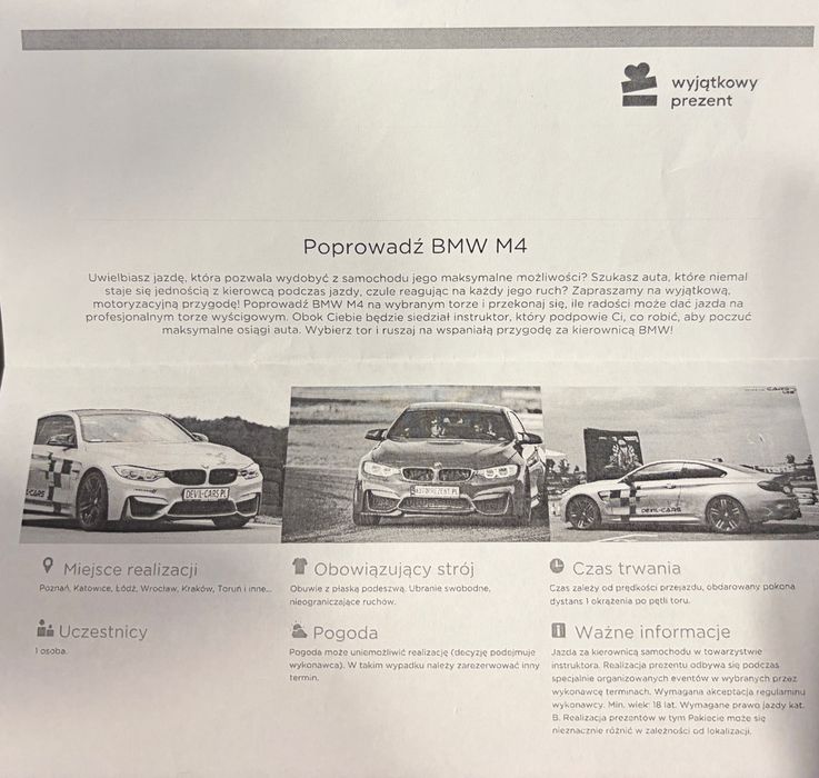 Voucher na przejazd BMW M4