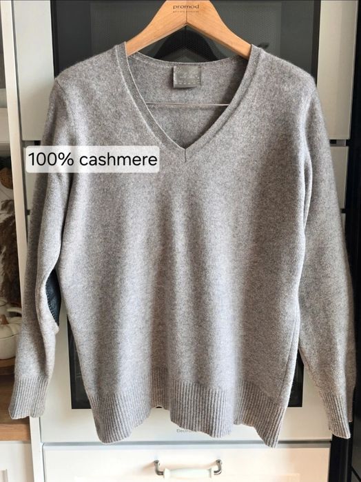 Sweter kaszmirowy męski XS-S szary wełniany w serek