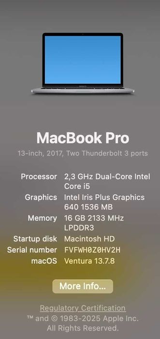 MacBook Pro (13-inch, 2017) Space Gray A1708 i5/16Gb/256Gb