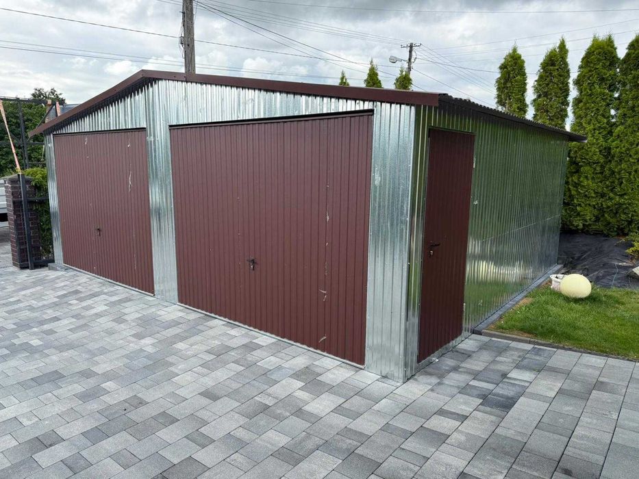 Garaż blaszany 7×5 m dwuspadowy ocynk Ciemny Brąz montaż gratis