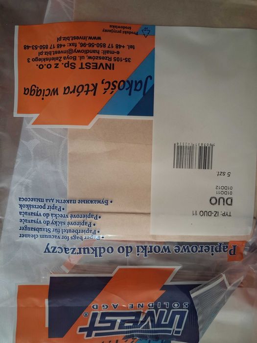 Papierowe worki do odkurzacza DUO 01DO11 ,01DO12 nowe