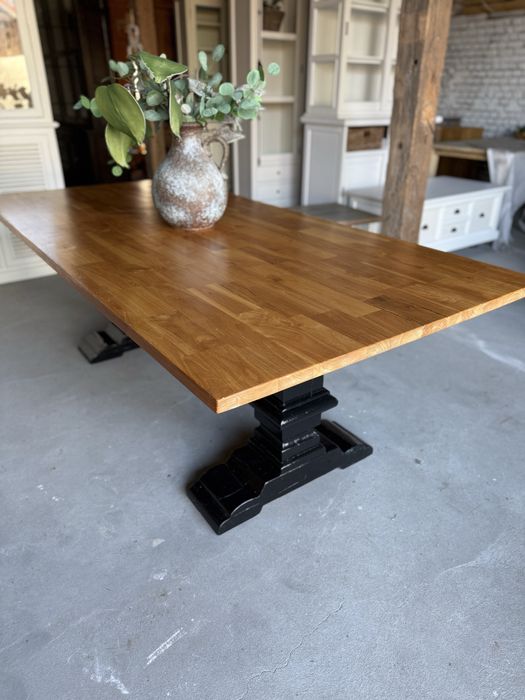 DUŻY Stół klasztorny drewniany TEKOWY loft  kolonialny czarny 225